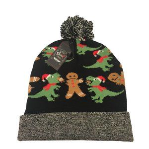 Beautiful Giant Garments Dino Santa Eating Gingerbreadman Men's Knit Beanie OSFM